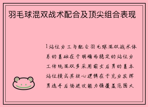 羽毛球混双战术配合及顶尖组合表现
